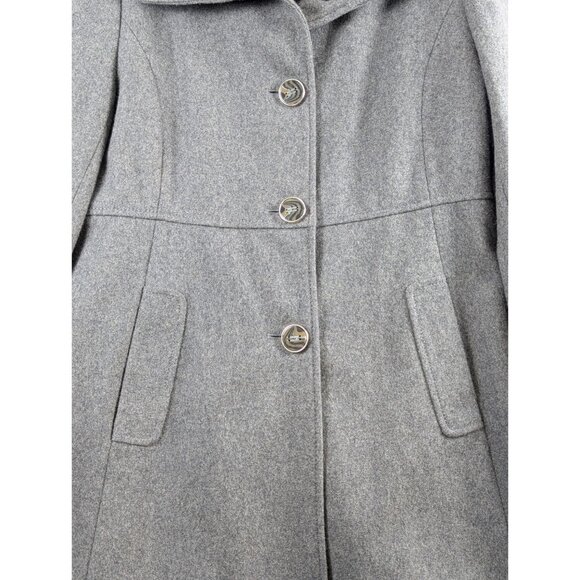 Kenneth Cole Reaction Womens 8 Gray Wool Blend Button Front Pockets Overcoat - Picture 2 of 9